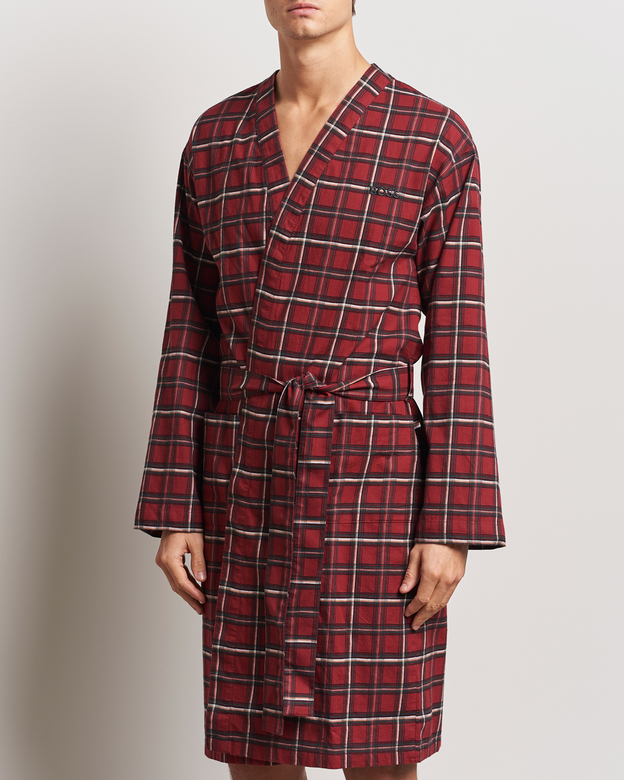 Heren | Pyjama's en gewaden | BOSS BLACK | Holiday Checked Robe Dark Red