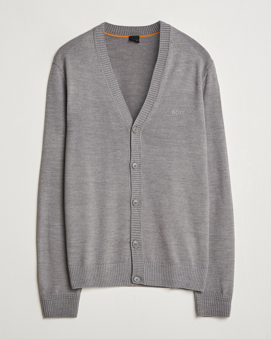 Heren | Truien | BOSS ORANGE | Avac Wool Knitted Cardigan Light Grey
