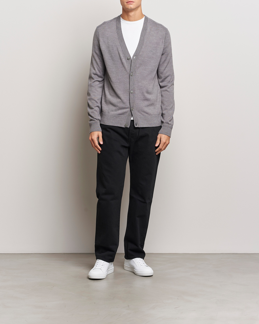Heren | Truien | BOSS ORANGE | Avac Wool Knitted Cardigan Light Grey