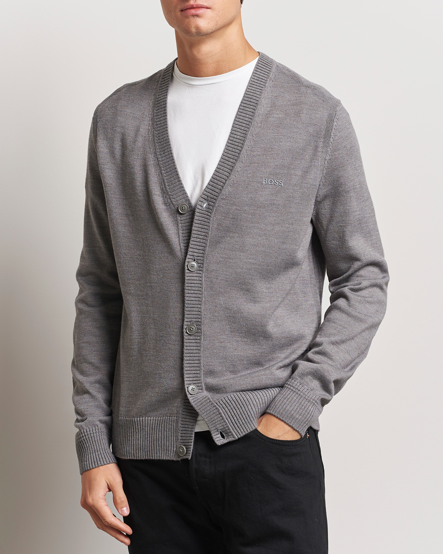 Heren | Truien | BOSS ORANGE | Avac Wool Knitted Cardigan Light Grey