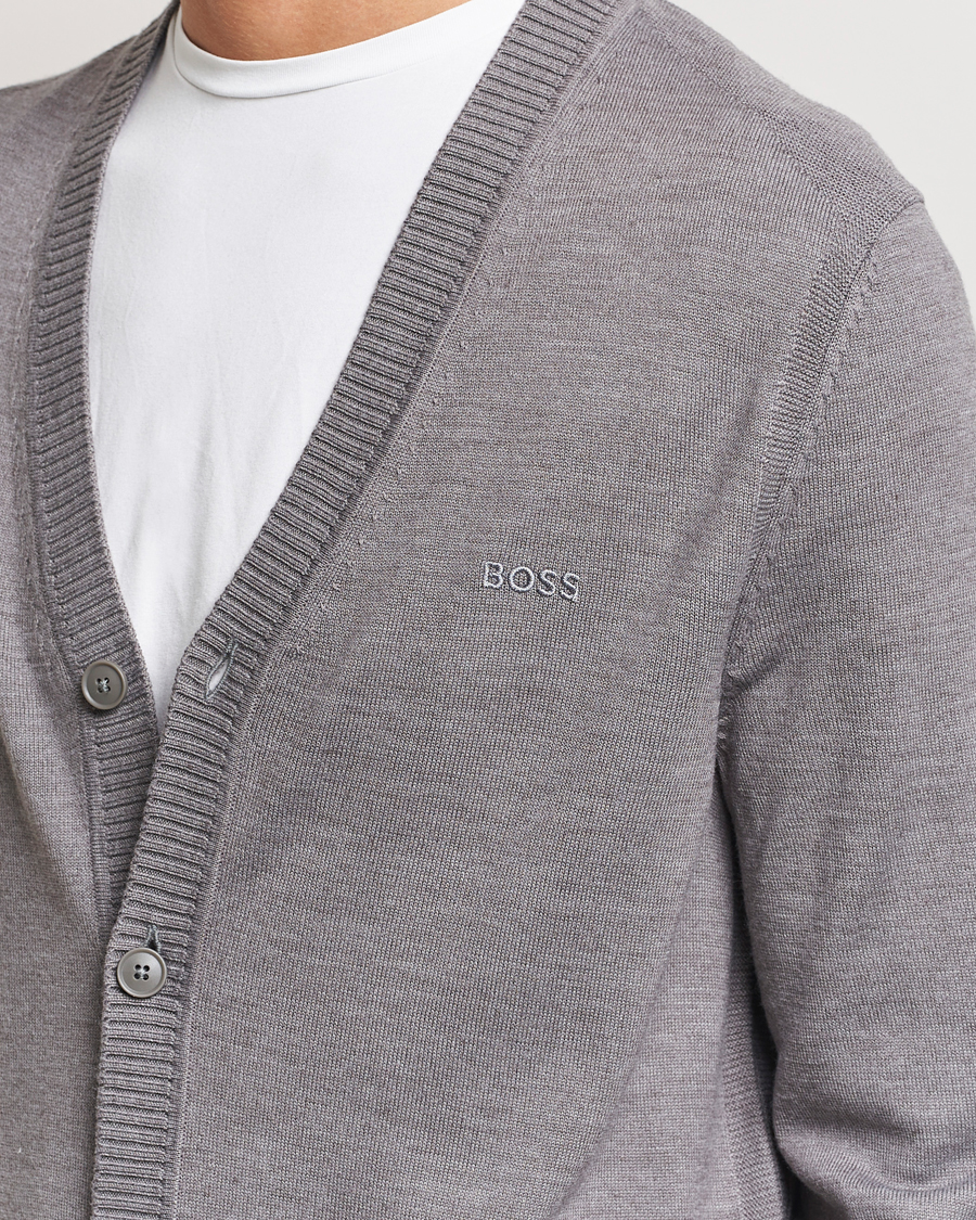 Heren | Truien | BOSS ORANGE | Avac Wool Knitted Cardigan Light Grey