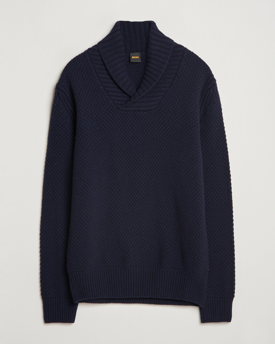 Heren | Truien | BOSS ORANGE | Amadon Knitted Shawl Collar Sweater Dark Blue