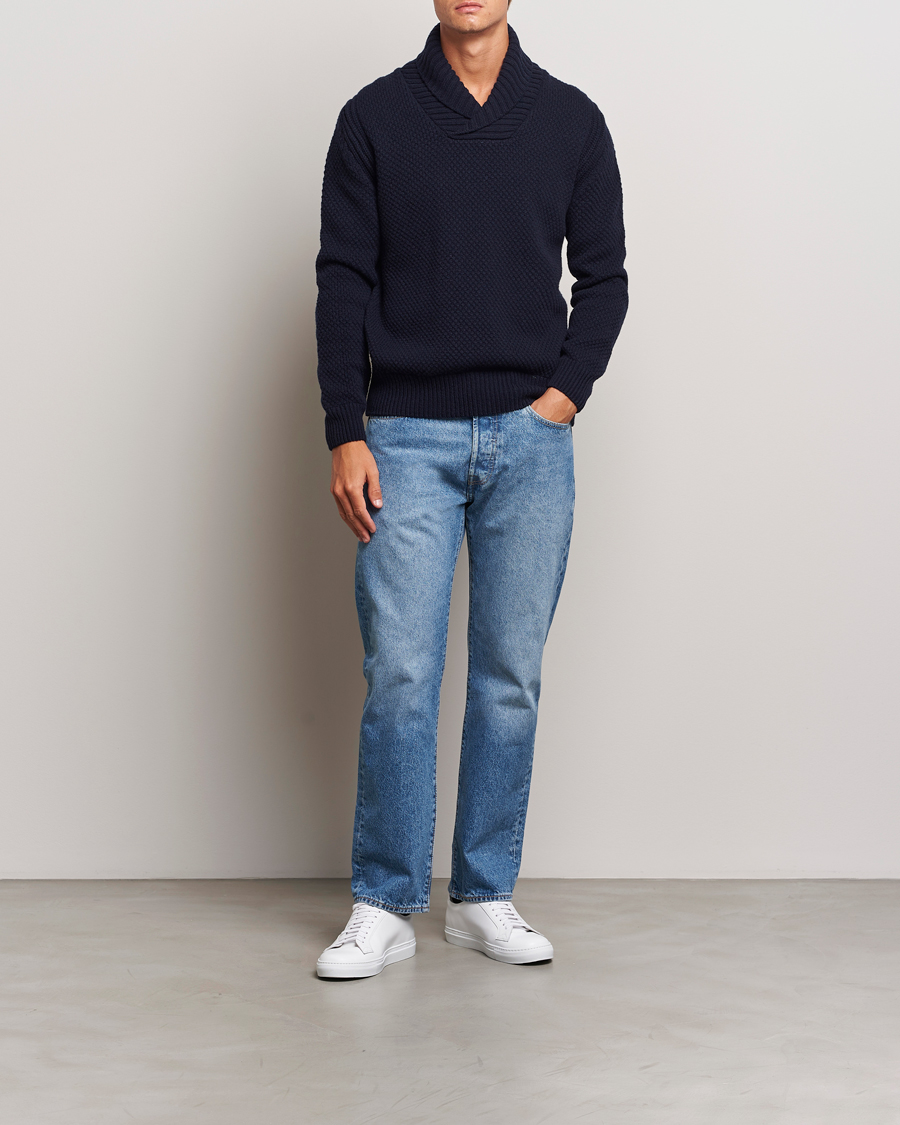 Heren | Truien | BOSS ORANGE | Amadon Knitted Shawl Collar Sweater Dark Blue