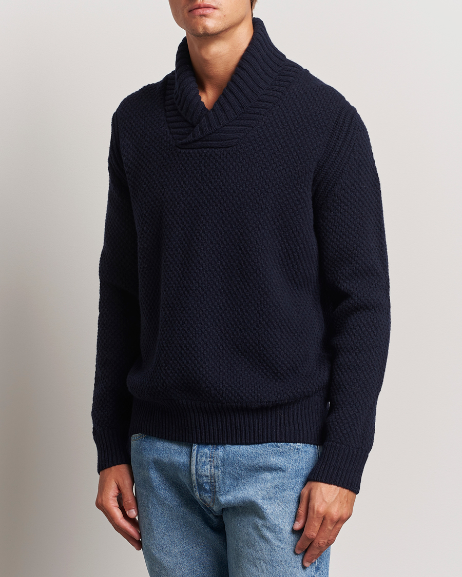Heren | Truien | BOSS ORANGE | Amadon Knitted Shawl Collar Sweater Dark Blue