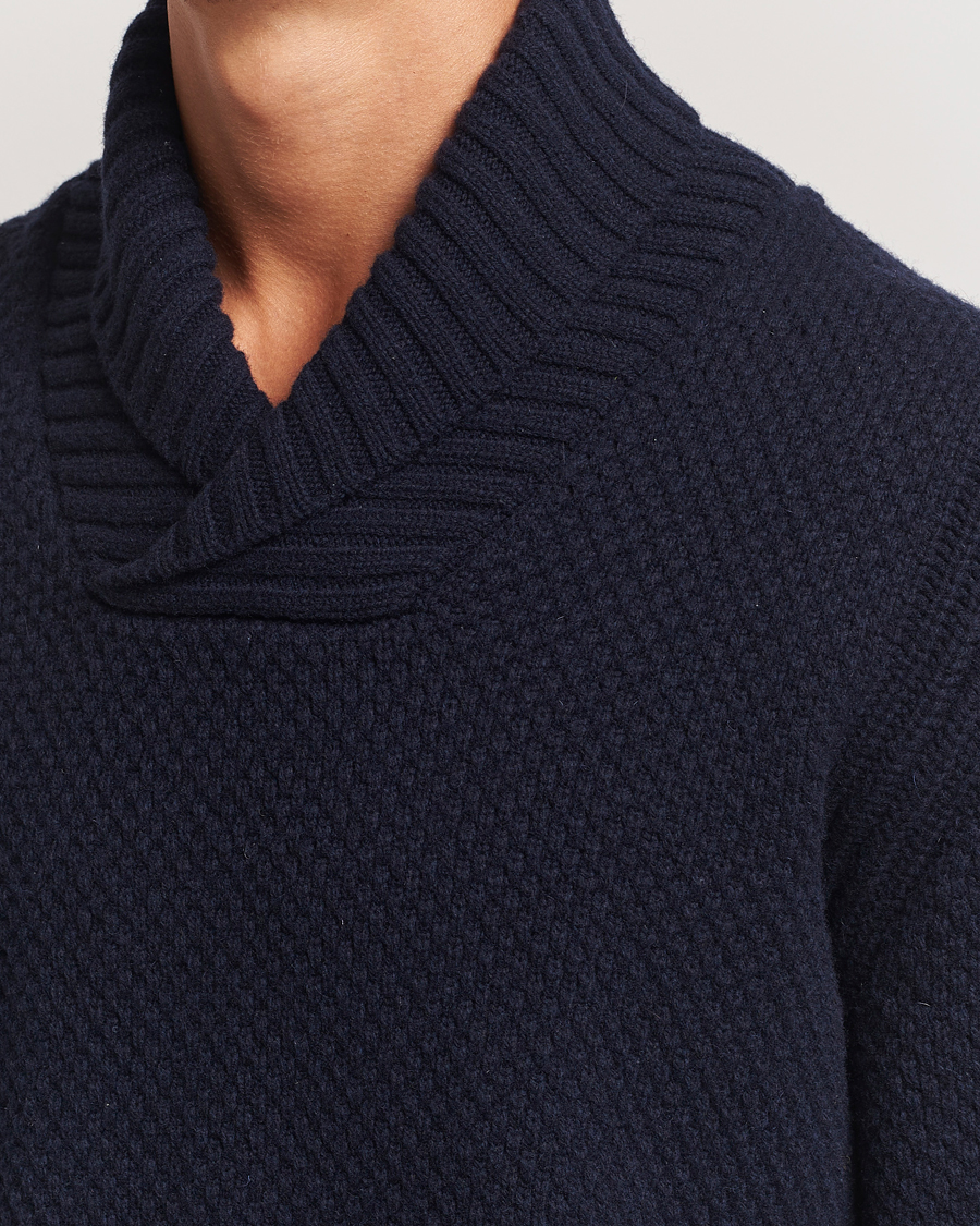 Heren | Truien | BOSS ORANGE | Amadon Knitted Shawl Collar Sweater Dark Blue