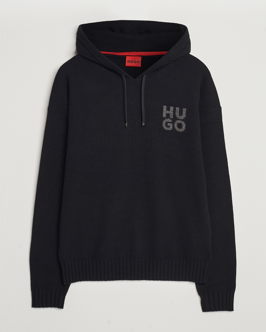 Heren | Truien | HUGO | San Henry Wool Knitted Hoodie Black
