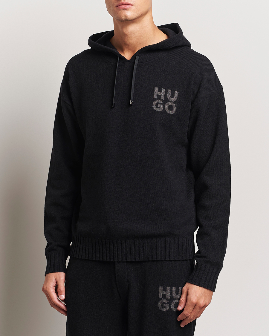 Heren | Truien | HUGO | San Henry Wool Knitted Hoodie Black