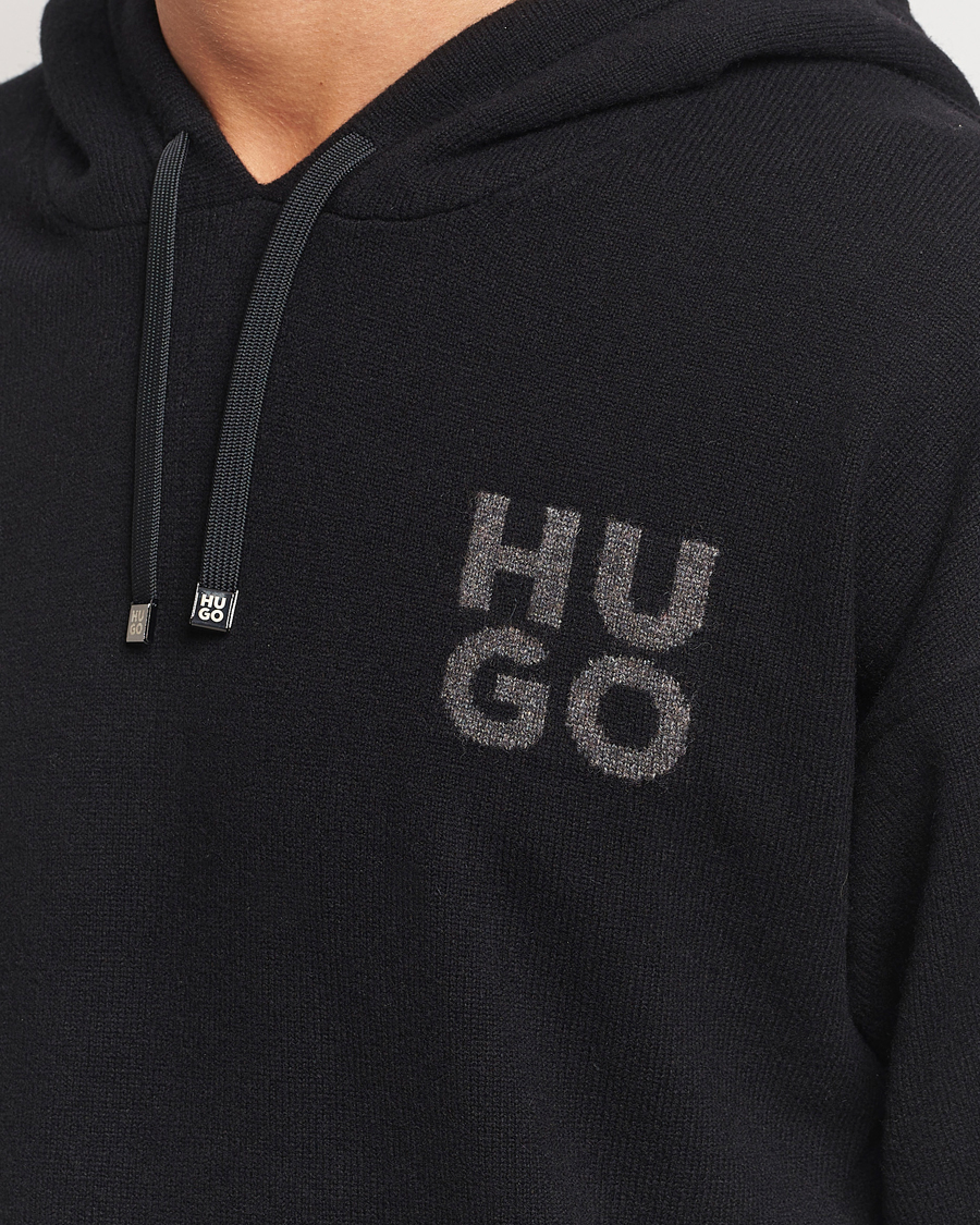 Heren | Truien | HUGO | San Henry Wool Knitted Hoodie Black