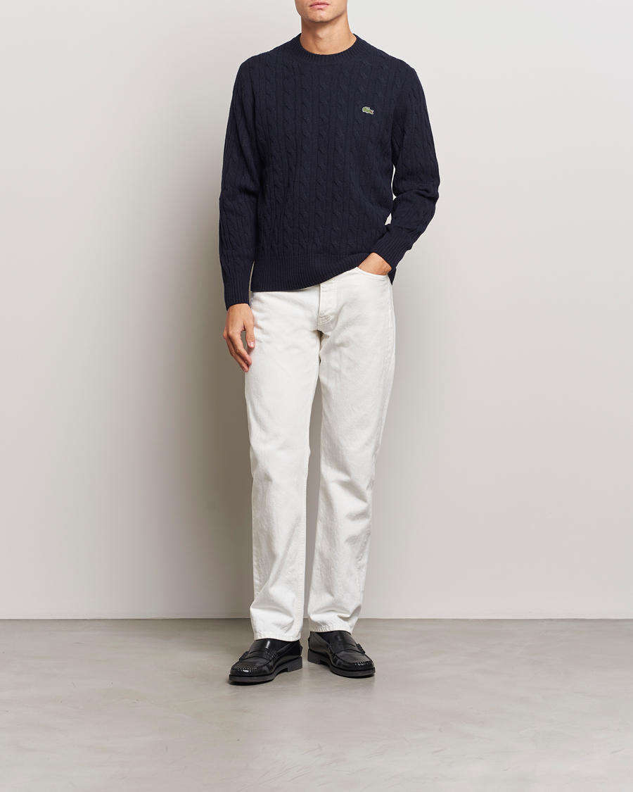 Heren | Truien | Lacoste | Carded Wool Cable Crew Neck Navy