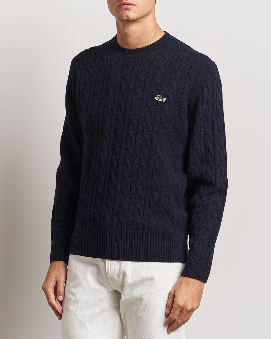 Heren | Truien | Lacoste | Carded Wool Cable Crew Neck Navy