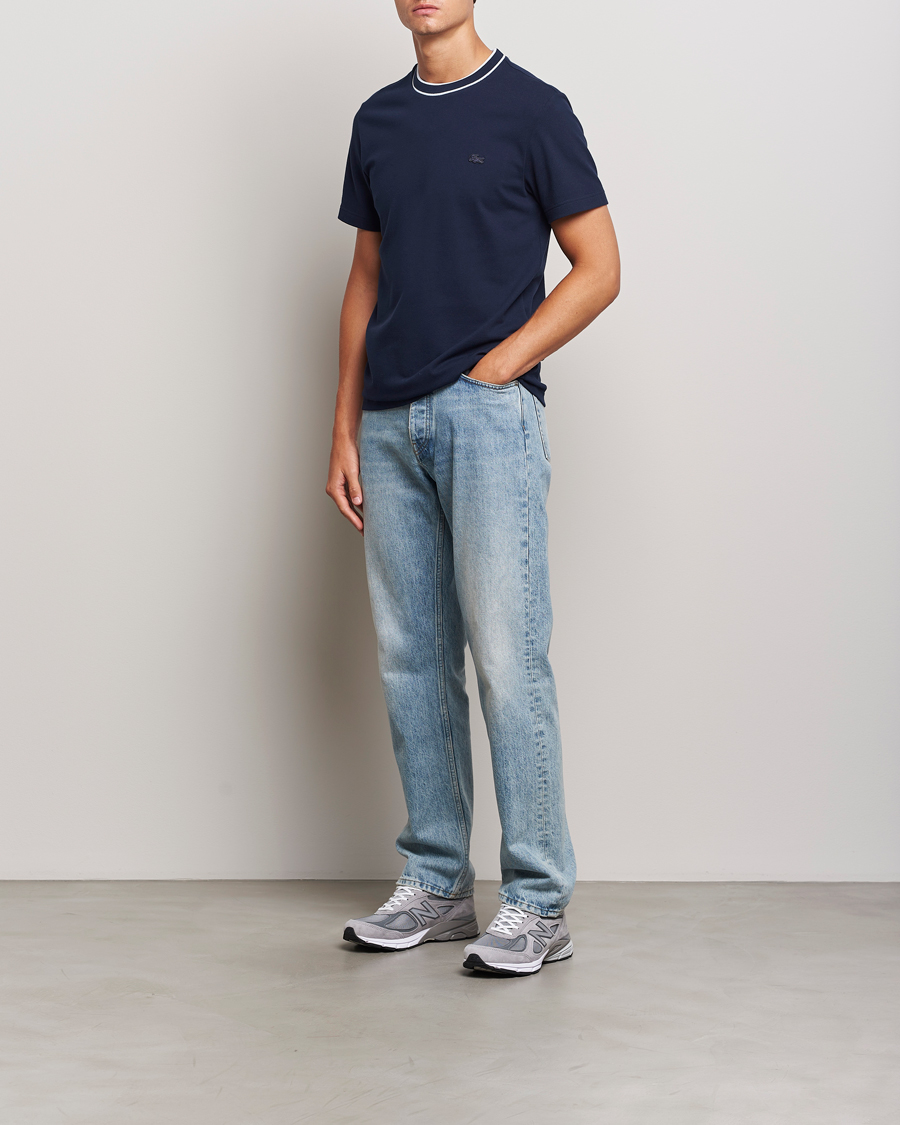 Heren | T-shirts | Lacoste | Contrast Rib Piqué T-Shirt Navy Blue