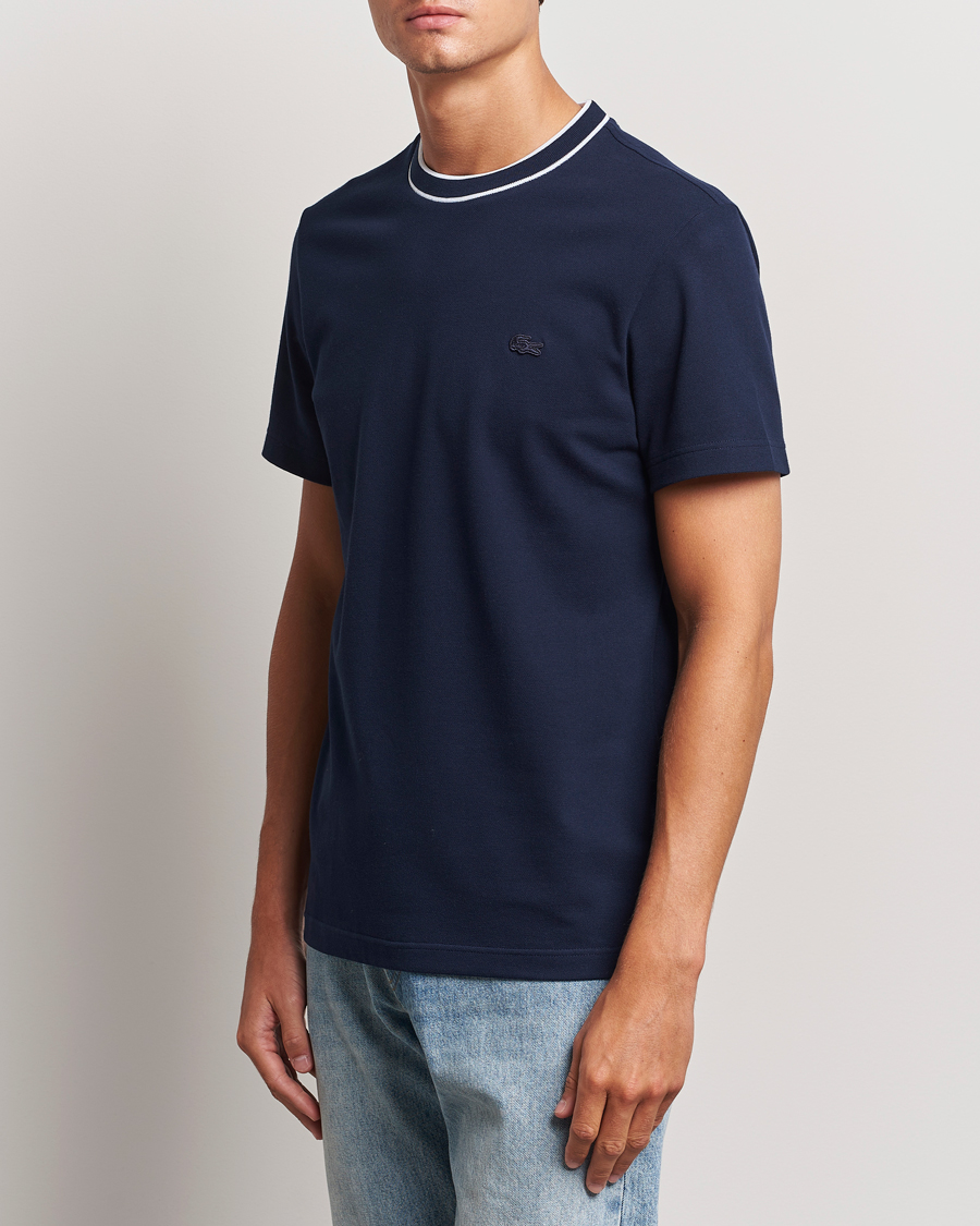 Heren | T-shirts | Lacoste | Contrast Rib Piqué T-Shirt Navy Blue