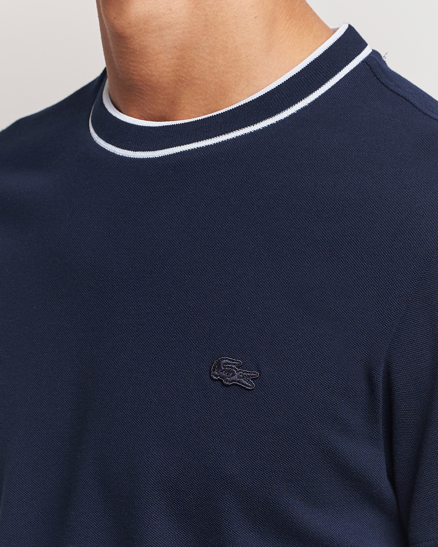 Heren | T-shirts | Lacoste | Contrast Rib Piqué T-Shirt Navy Blue