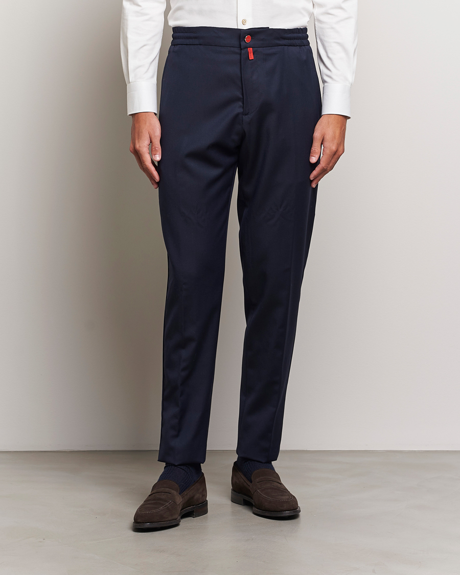 Heren | Broeken | Kiton | Wool Stretch Drawstring Trousers Navy