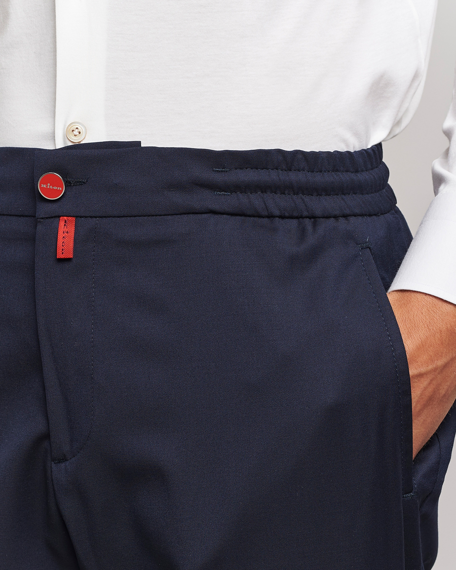 Heren | Broeken | Kiton | Wool Stretch Drawstring Trousers Navy