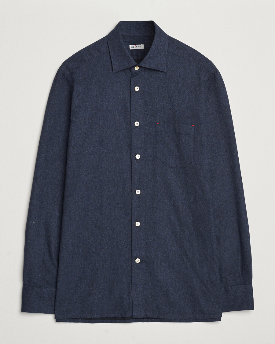Heren | Overhemden | Kiton | Soft Flannel Sport Shirt Navy