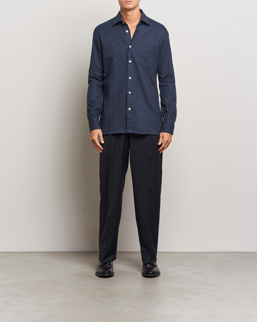 Heren | Overhemden | Kiton | Soft Flannel Sport Shirt Navy