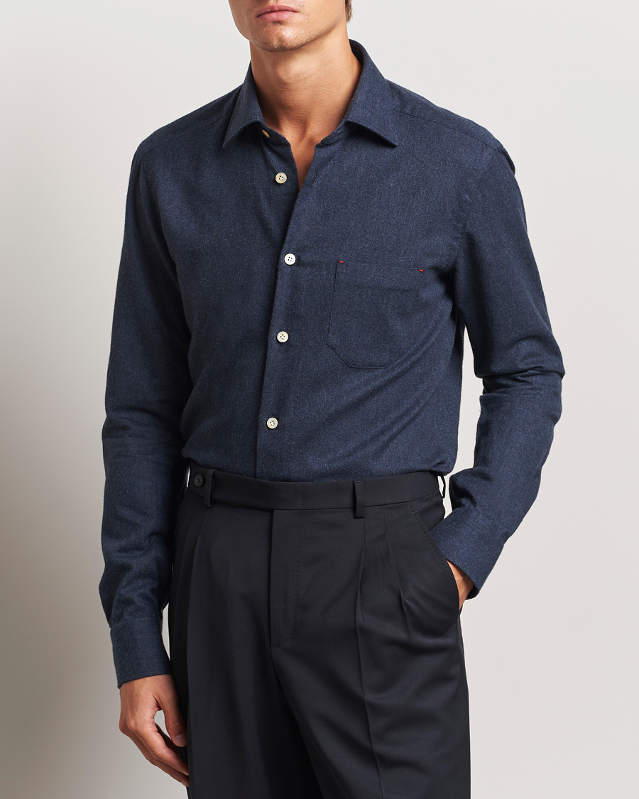 Heren | Overhemden | Kiton | Soft Flannel Sport Shirt Navy