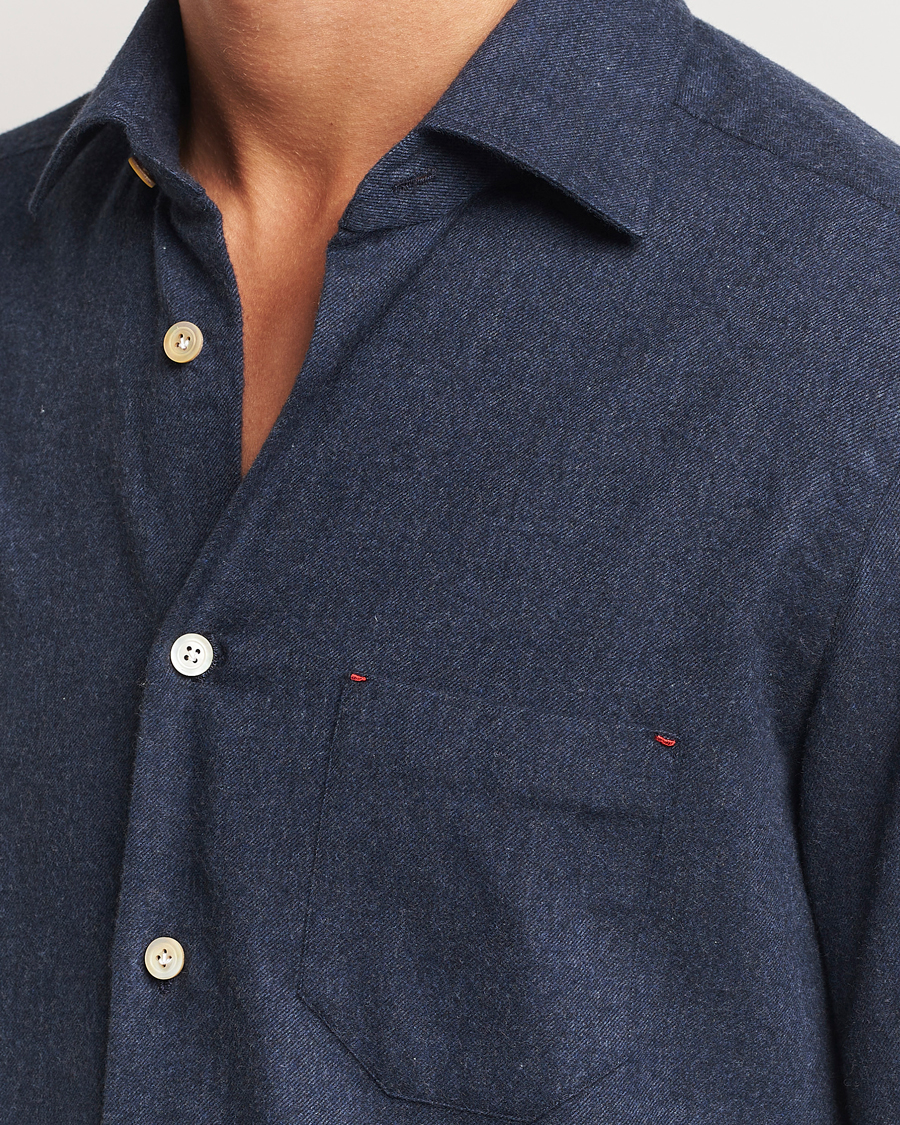 Heren | Overhemden | Kiton | Soft Flannel Sport Shirt Navy