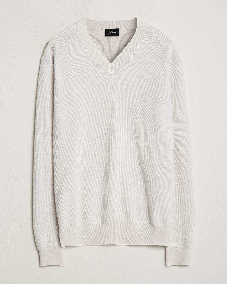 Heren | Truien | Brioni | Rib Cashmere V-Neck Sweater Light Grey