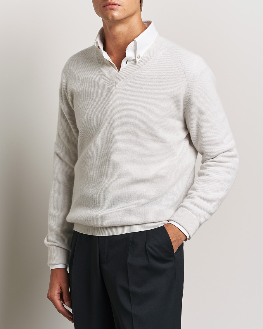 Heren | Truien | Brioni | Rib Cashmere V-Neck Sweater Light Grey