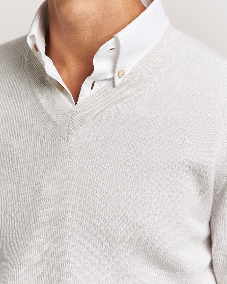 Heren | Truien | Brioni | Rib Cashmere V-Neck Sweater Light Grey