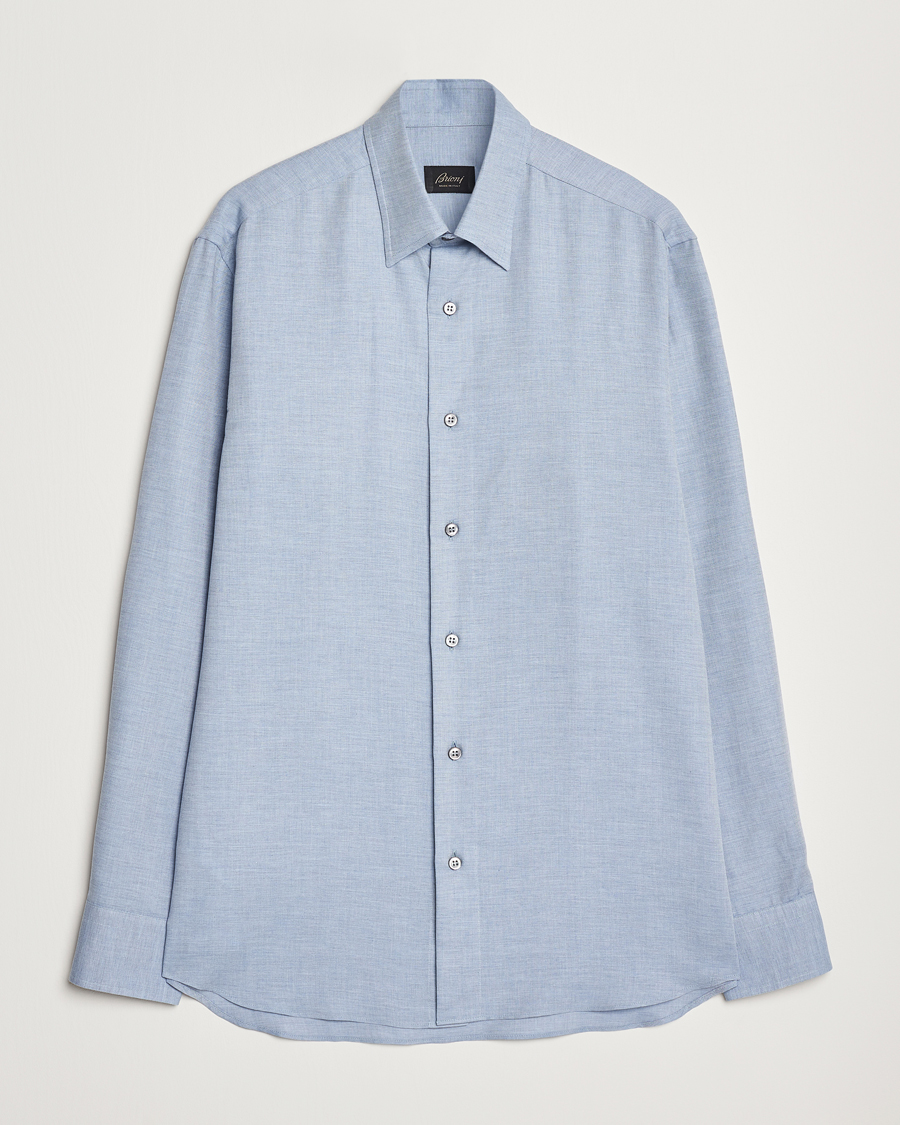 Heren | Overhemden | Brioni | Cotton/Cashmere Flannel Shirt Light Blue