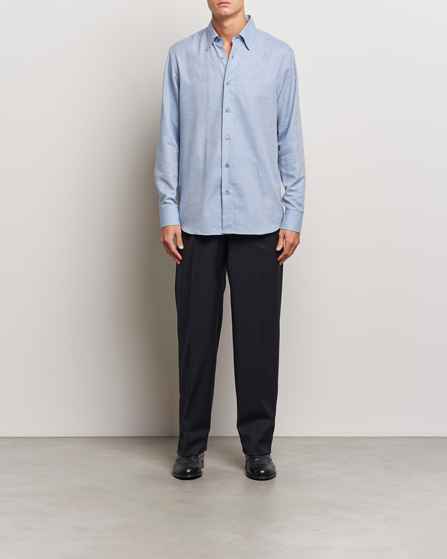 Heren | Overhemden | Brioni | Cotton/Cashmere Flannel Shirt Light Blue