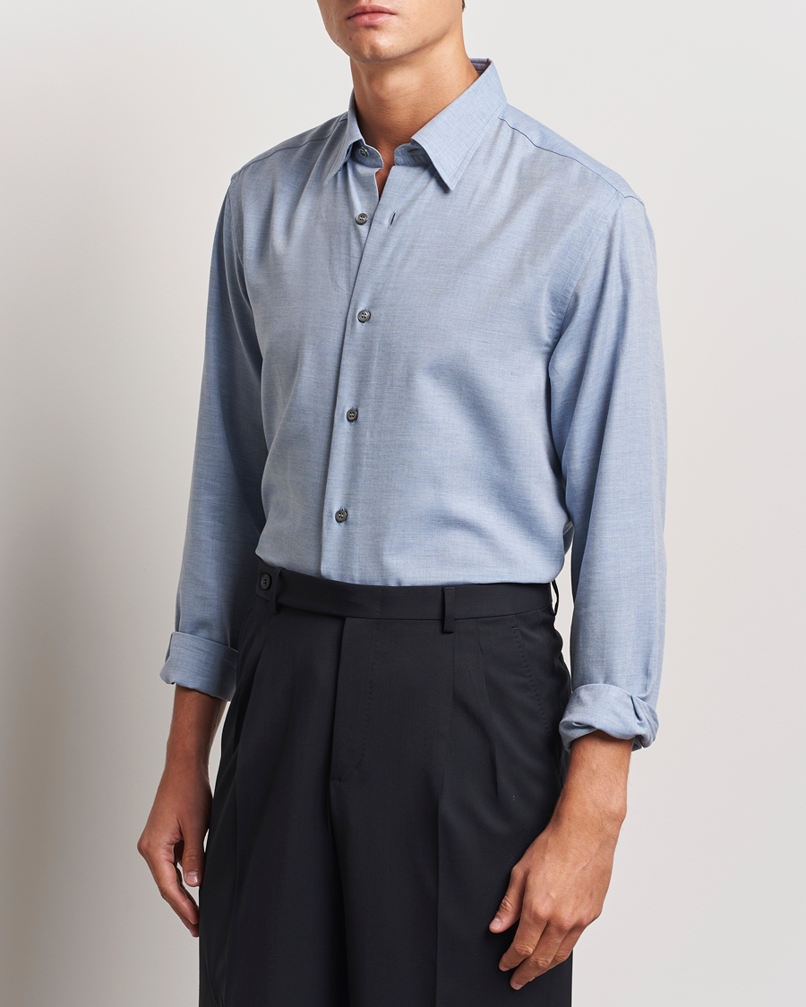 Heren | Overhemden | Brioni | Cotton/Cashmere Flannel Shirt Light Blue