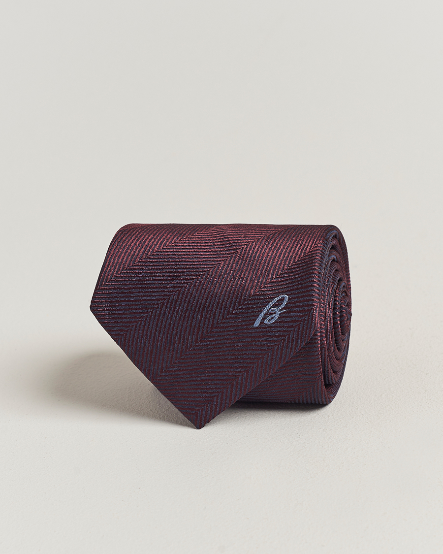 Heren | Brioni Herringbone Silk Tie Burgundy | Brioni | Herringbone Silk Tie Burgundy