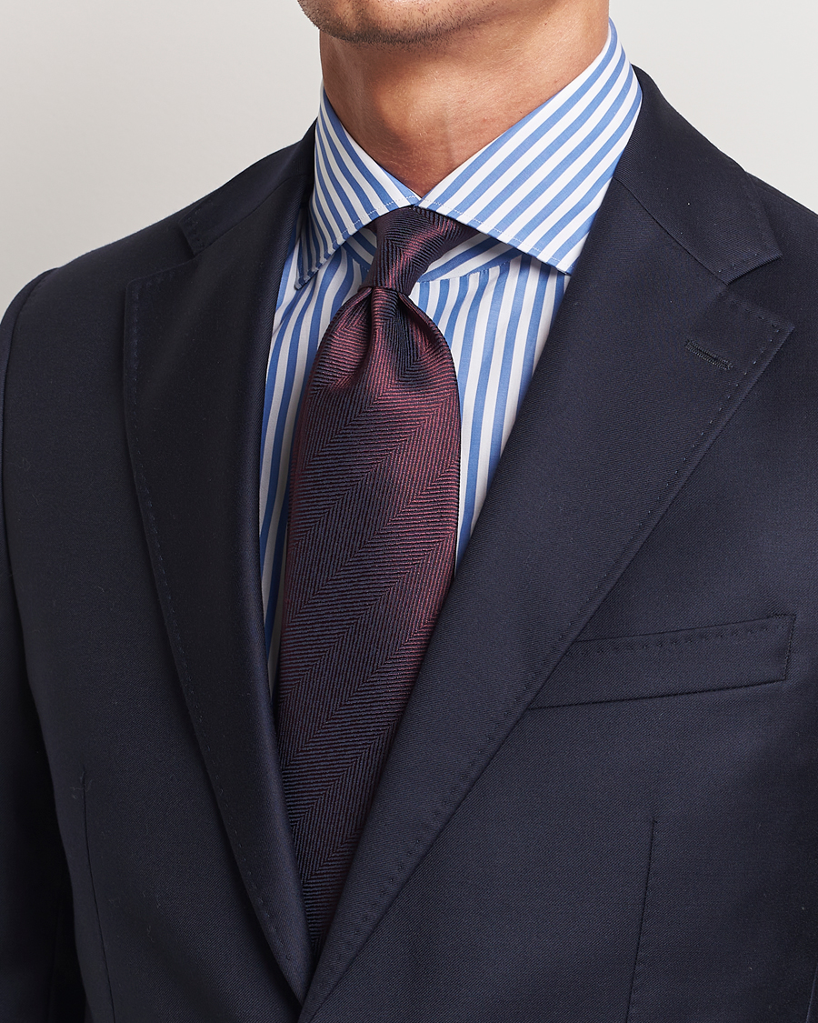 Heren | Brioni Herringbone Silk Tie Burgundy | Brioni | Herringbone Silk Tie Burgundy