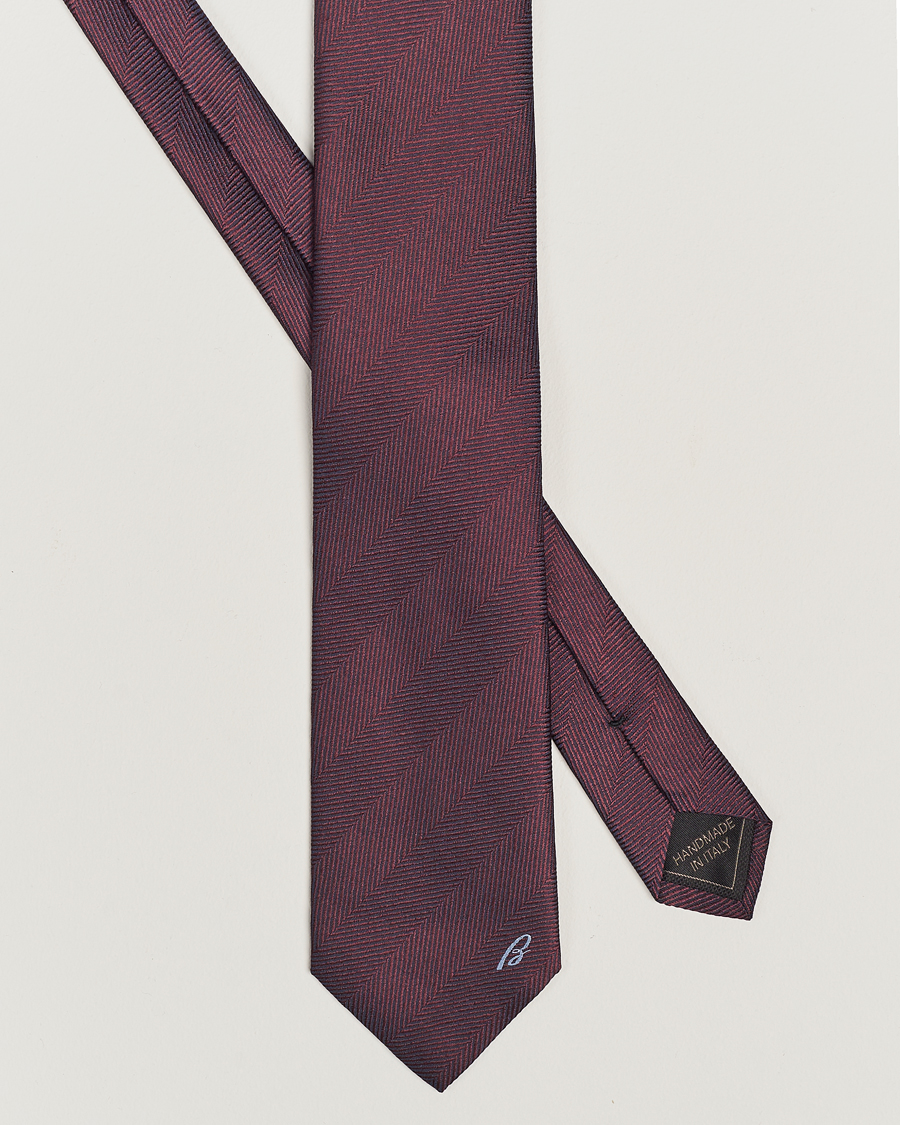 Heren | Brioni Herringbone Silk Tie Burgundy | Brioni | Herringbone Silk Tie Burgundy
