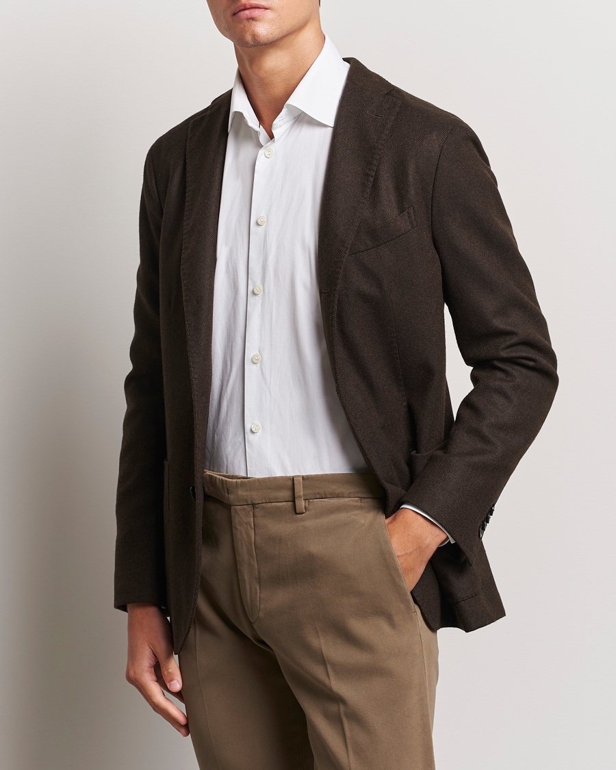 Heren | Blazers | Boglioli | K Jacket Wool Herringbone Blazer Dark Brown