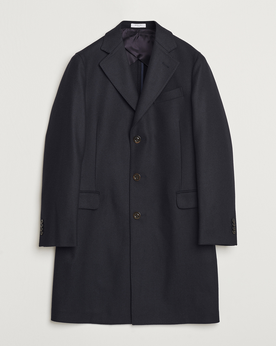 Heren | Jassen | Boglioli | Herringbone Wool Coat Navy