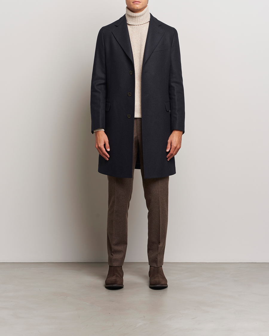 Heren | Jassen | Boglioli | Herringbone Wool Coat Navy
