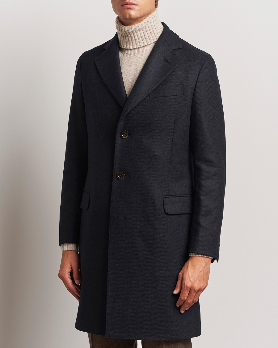 Heren | Jassen | Boglioli | Herringbone Wool Coat Navy