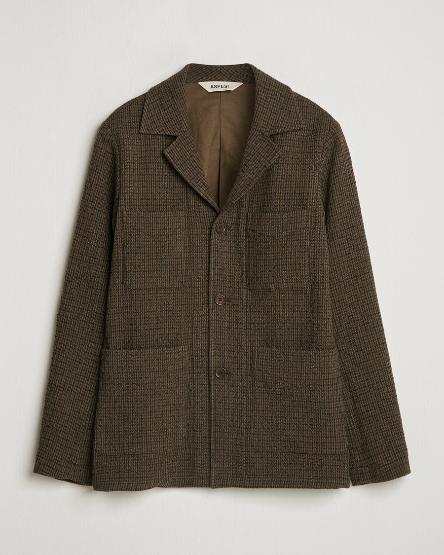 Heren | Jassen | Aspesi | Wool Houndstooth Jacket Dark Brown