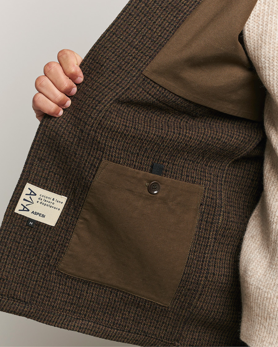 Heren | Jassen | Aspesi | Wool Houndstooth Jacket Dark Brown