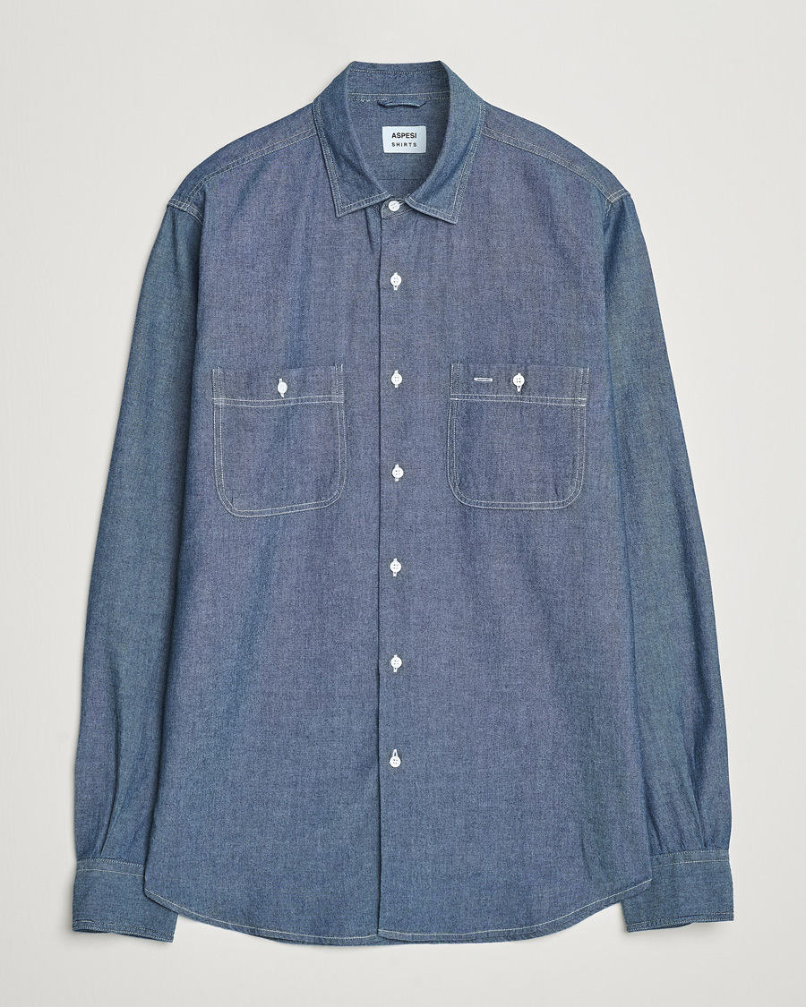 Heren | Overhemden | Aspesi | Double Pocket Chambray Shirt Dark Wash
