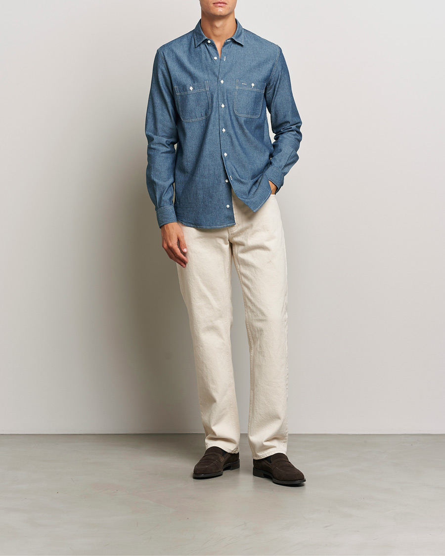 Heren | Overhemden | Aspesi | Double Pocket Chambray Shirt Dark Wash