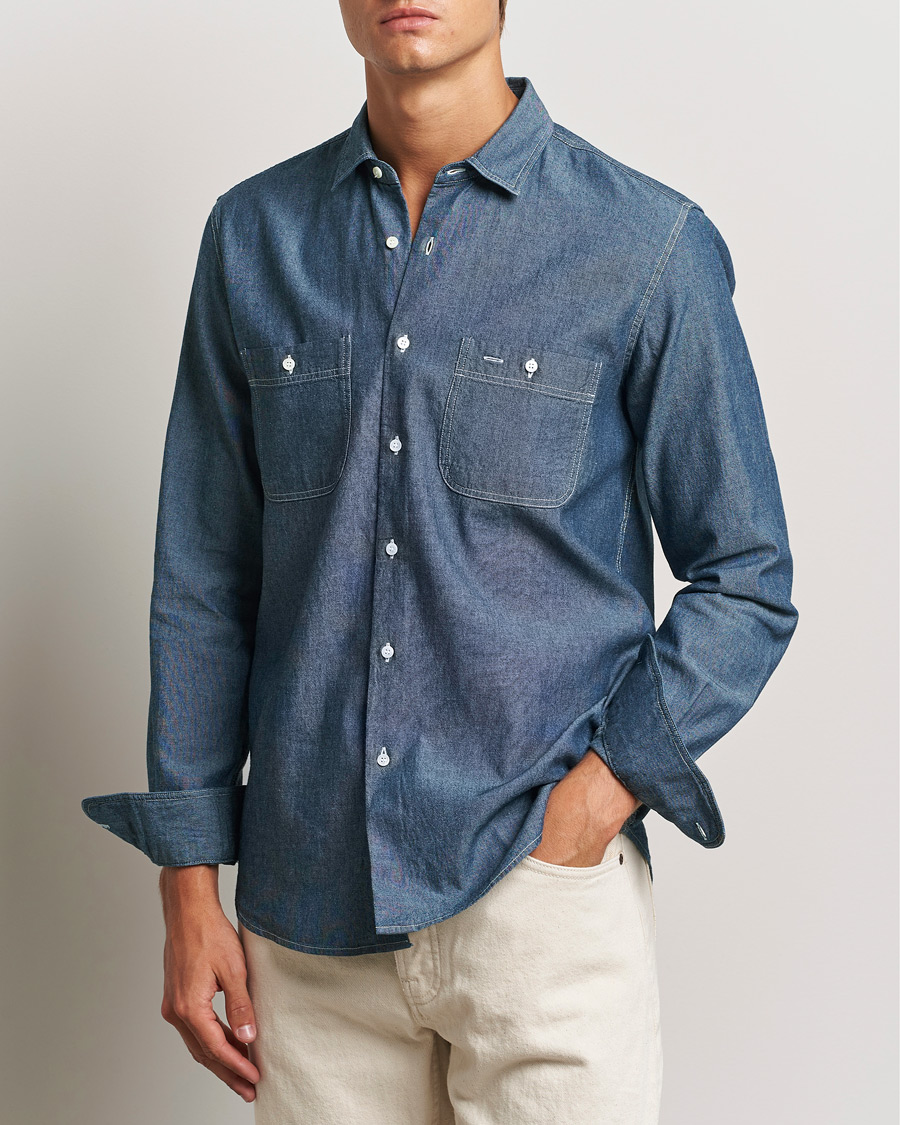 Heren | Overhemden | Aspesi | Double Pocket Chambray Shirt Dark Wash
