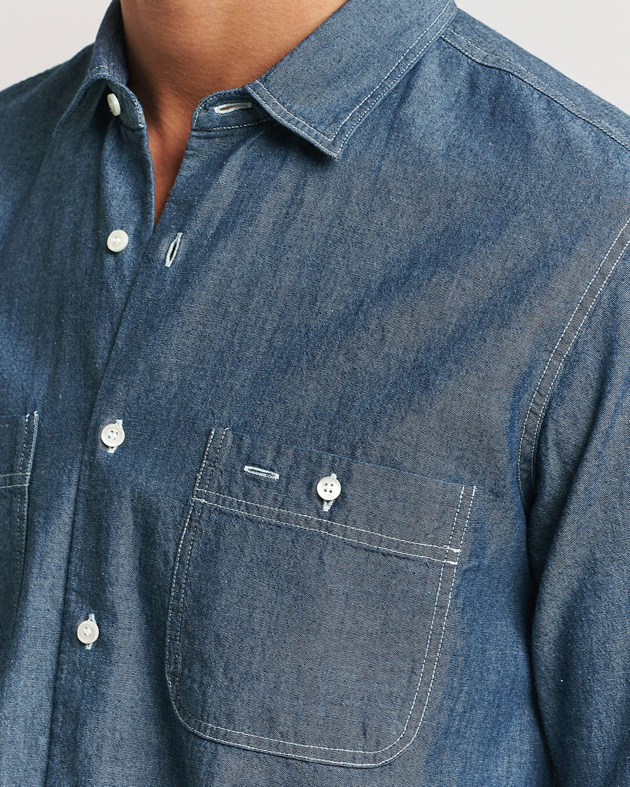 Heren | Overhemden | Aspesi | Double Pocket Chambray Shirt Dark Wash