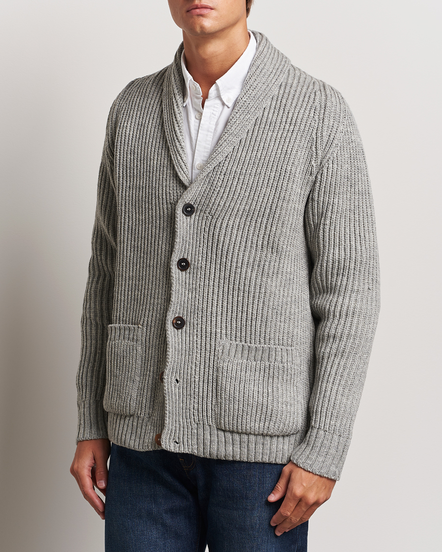 Heren | Truien | Gloverall | Shawl Collar Cardigan Light Grey