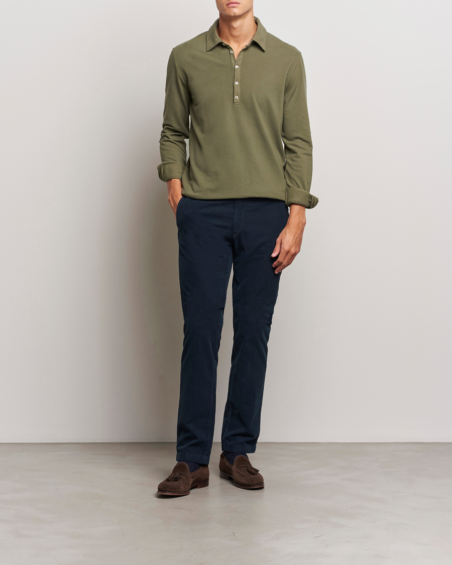 Heren | Truien | Massimo Alba | Ischia Cotton/Cashmere Long Sleeve Polo Military