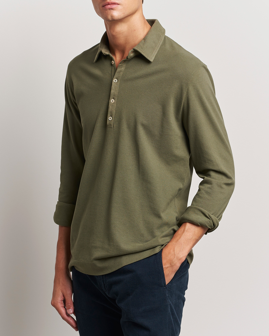 Heren | Truien | Massimo Alba | Ischia Cotton/Cashmere Long Sleeve Polo Military