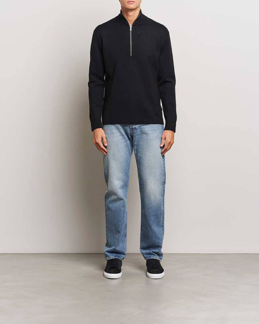 Heren | Truien | NN07 | Harald Cotton/Modal Half Zip Black
