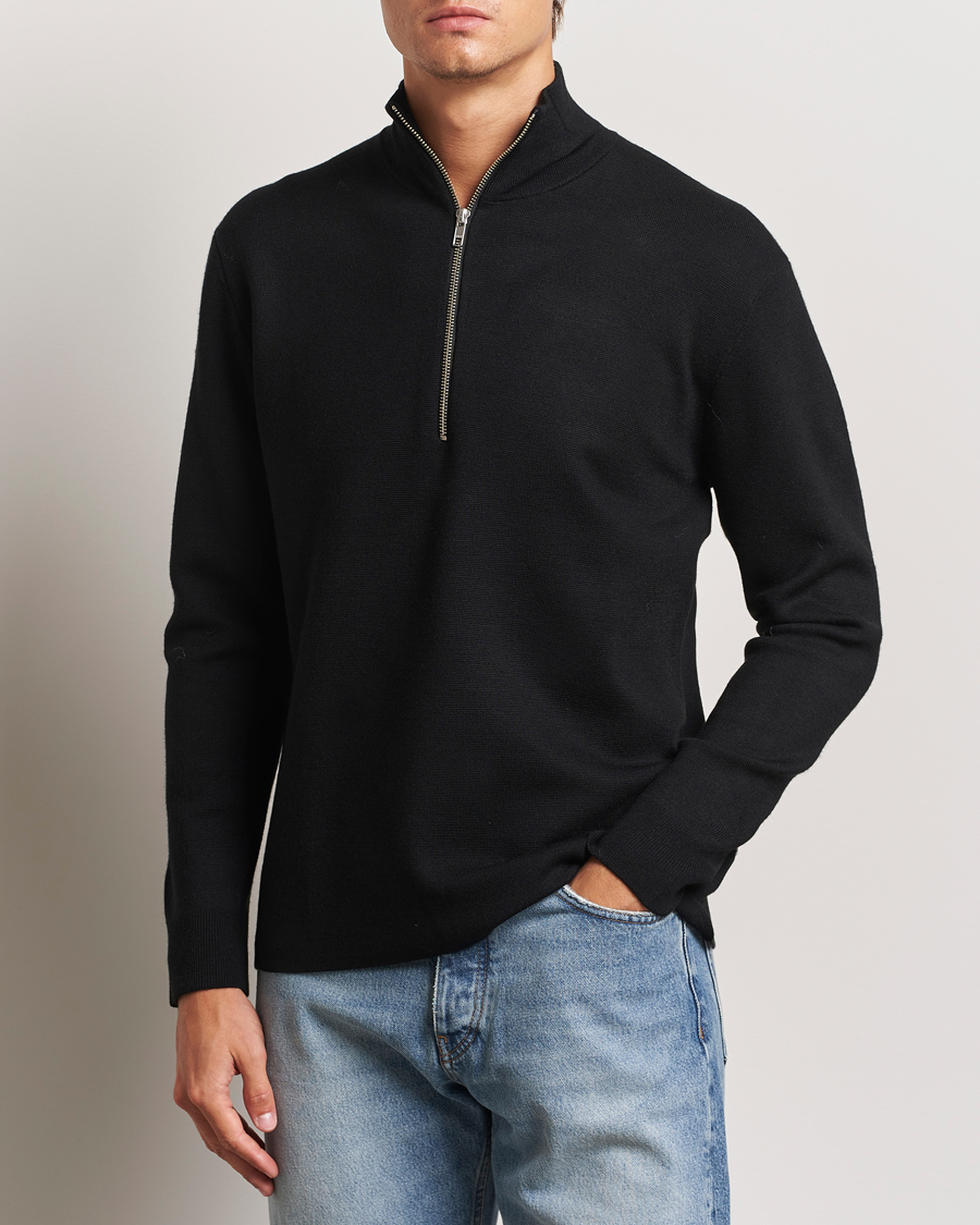 Heren | Truien | NN07 | Harald Cotton/Modal Half Zip Black