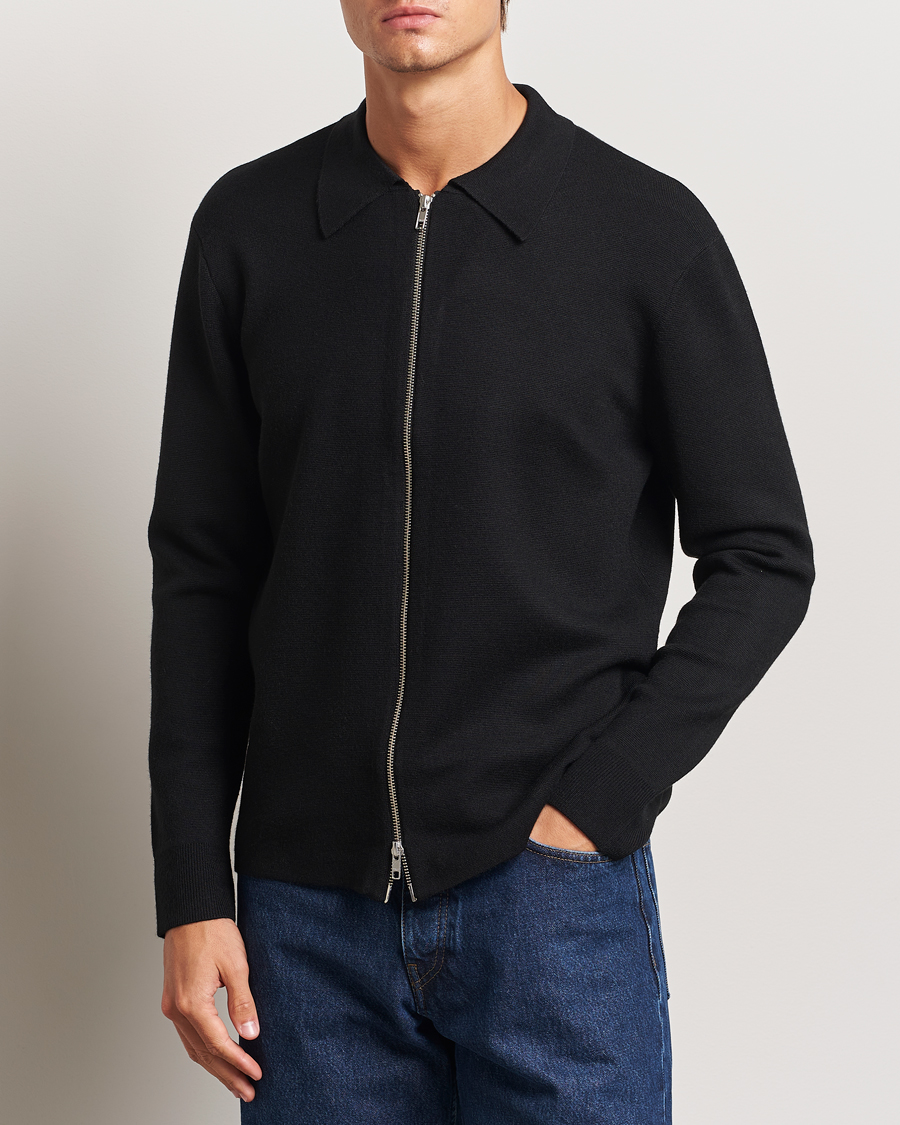 Heren | Truien | NN07 | Harald Cotton/Modal Full Zip Black
