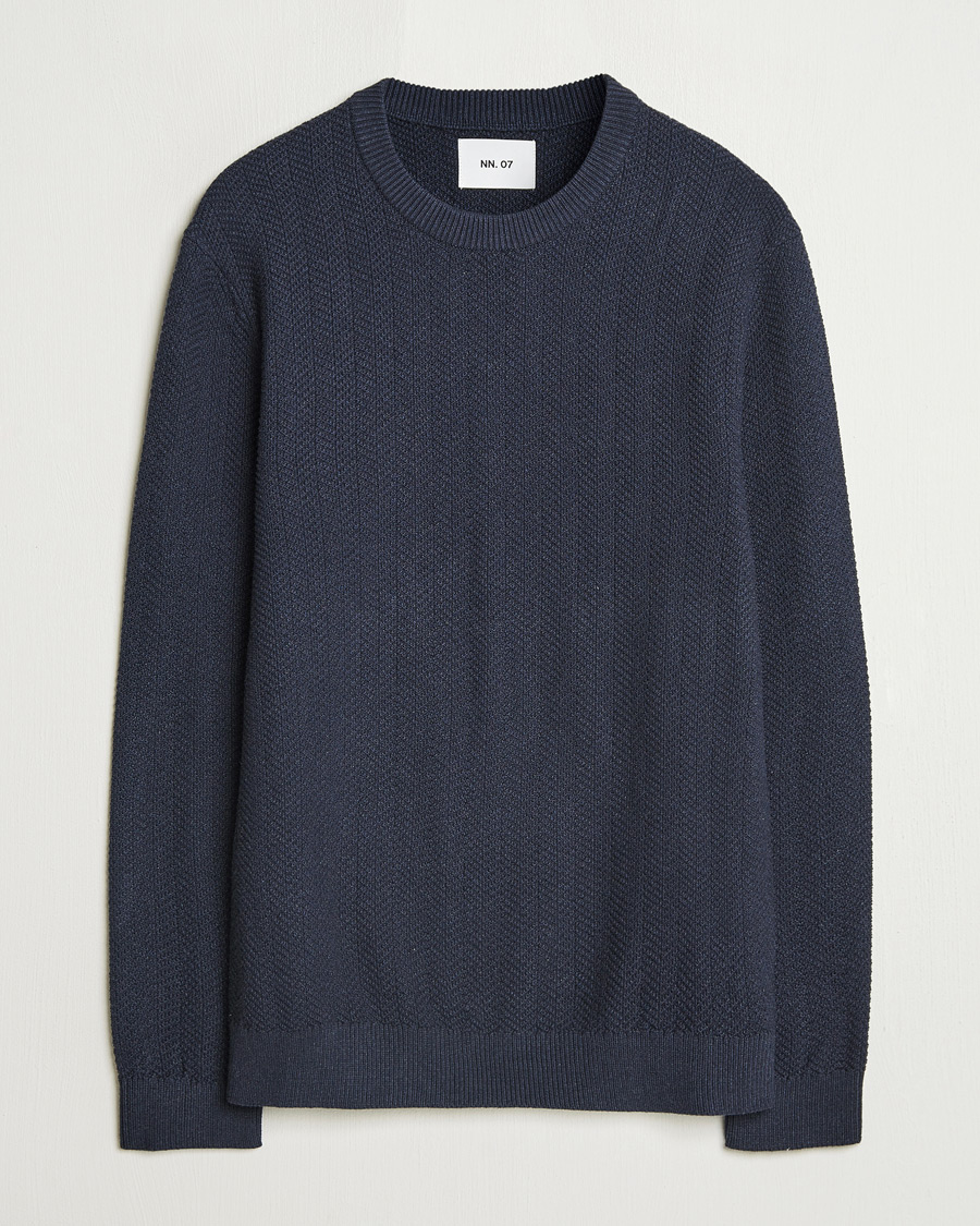 Heren | Truien | NN07 | Pete Cotton Knitted Crew Neck Navy Melange