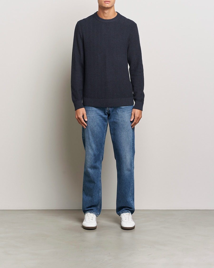 Heren | Truien | NN07 | Pete Cotton Knitted Crew Neck Navy Melange